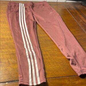 NWT Adidas Pink and White Joggers with Signature Stripes